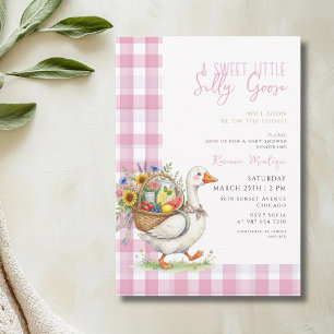 Invitation Folle Oie Fête de Naissance Fleur Vichy Rose Bébé