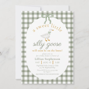 Invitation Folle Oie Vert Gingham Arc Neutre Baby Shower