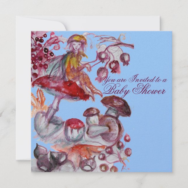 INVITATION FOLLET MAGIQUE DE CHAMPIGNONS BÉBÉ BLEUE DOUCHE DE (Devant)