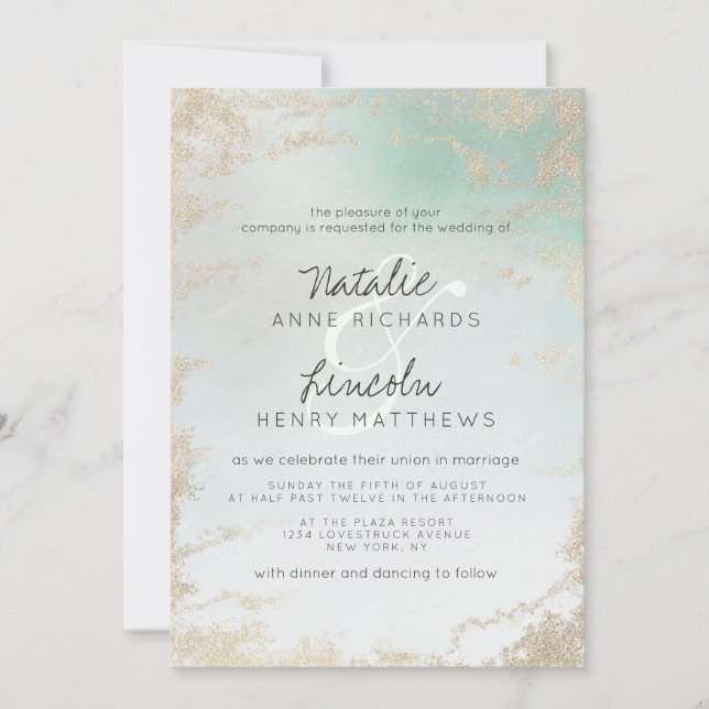 Invitation Fond Abstrait Aqua Ombre avec Parties scintillant  (Devant)