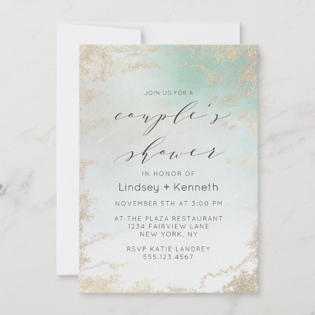 Invitation Fond Abstrait Aqua Ombre avec Parties scintillant  (Devant)