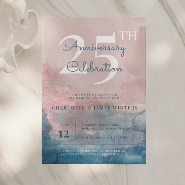 Invitation Fond aquarelle rose et bleu pour 25e anniversaire (Créateur téléchargé)