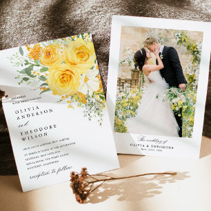 Invitation Fond de photo de mariage à fleurs jaunes de rose