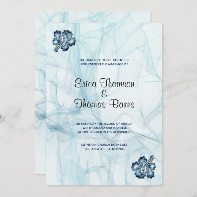 Invitation Fond de tons pastel bleu mariage (Devant / Derrière)