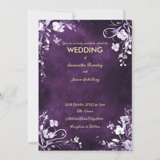 Invitation Fond Deep Purple avec bordures florales blanches