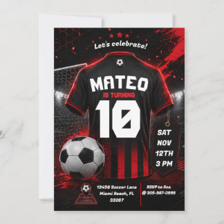 Invitation Fond d'invitation d'anniversaire de football rouge