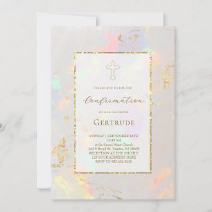 Invitation fond d'opale de feuille fausse Confirmation