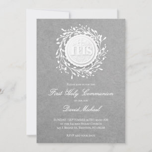 Invitation fond gris foncé communion catholique 