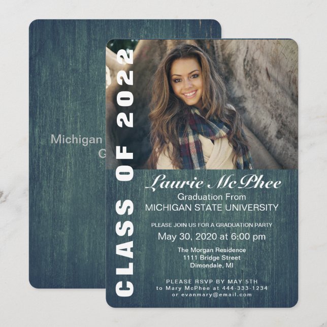 Invitation Fond texturé personnalisé Photo Diplômé (Devant / Derrière)