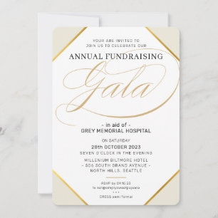 Invitation FONDEMENT GALA élégant événement moderne ivoire or