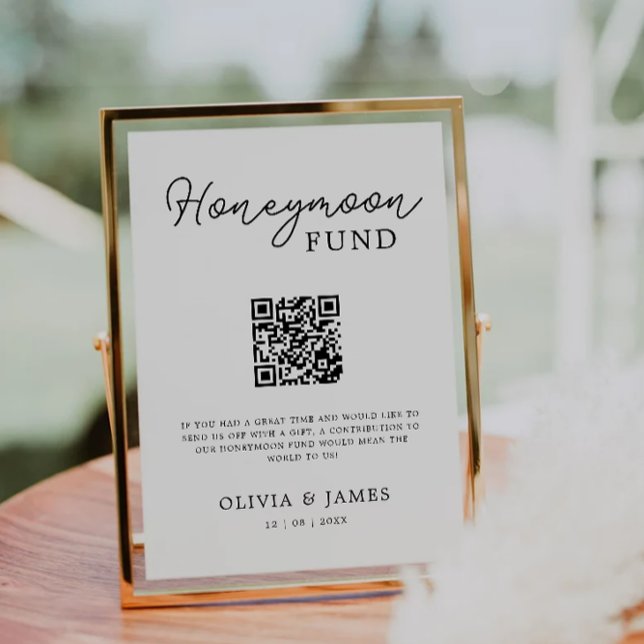 Invitation Fonds Lune de Miel Moderne QR Code Sign, Mariage (Modern Honeymoon Fund QR Code Sign, Wedding Invitation)
