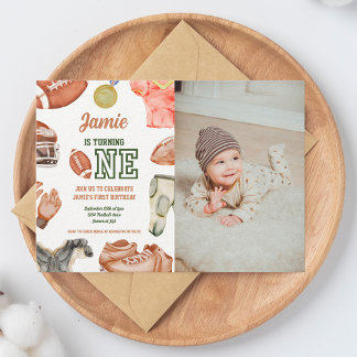 Invitation Football 1er Anniversaire Garçons Aquarelle