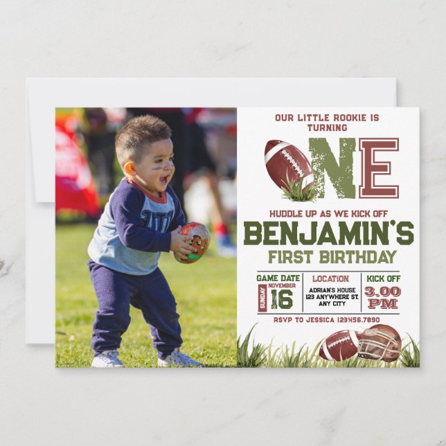 Invitation Football 1ère année photo bas fête d'anniversaire (Devant)