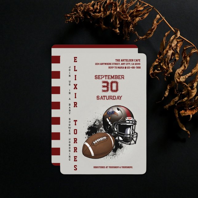 Invitation Football américain Baby shower rouge et noir (Créateur téléchargé)