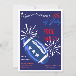 Invitation Football bleu vintage 4 juillet Pool Party