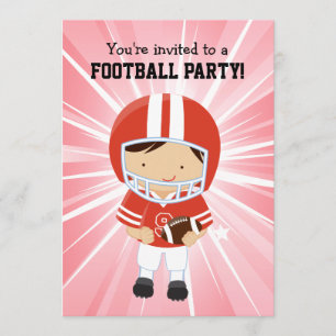 Invitation Football Boy à la fête d'anniversaire rouge et bla