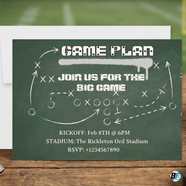 Invitation Football Game Plan Chalkboard Big Game Party (Créateur téléchargé)
