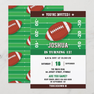 Invitation Football Green Black Birthday Party