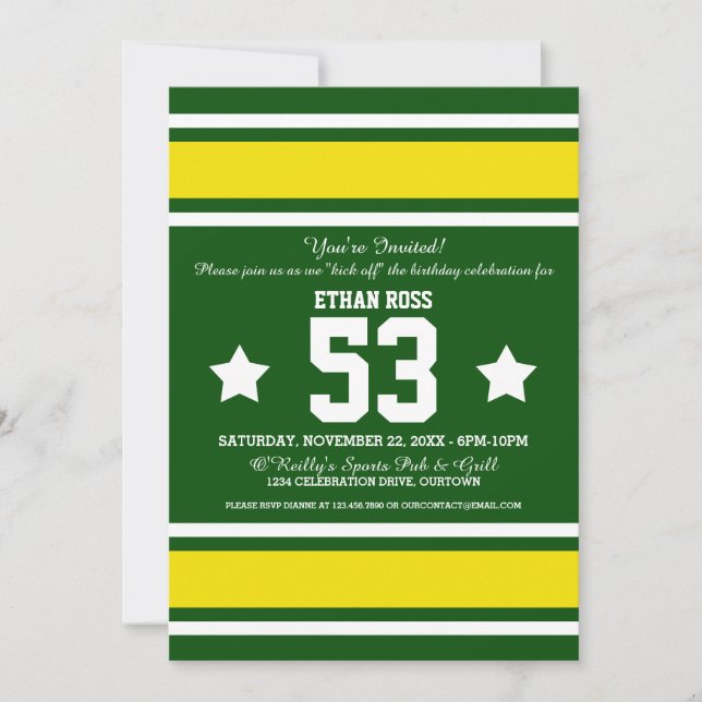 Invitation Football Jersey Green|Invitations à la fête jaune (Devant)