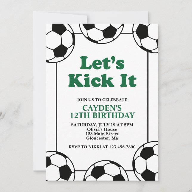 Invitation Football noir et vert Anniversaire (Devant)