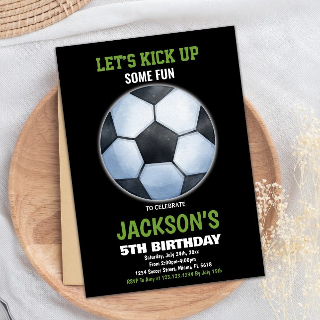 Invitation Football noir vert soccer Soccer Soccer Anniversai (Green Black Soccer Floor Soccer Birthday Invitation)