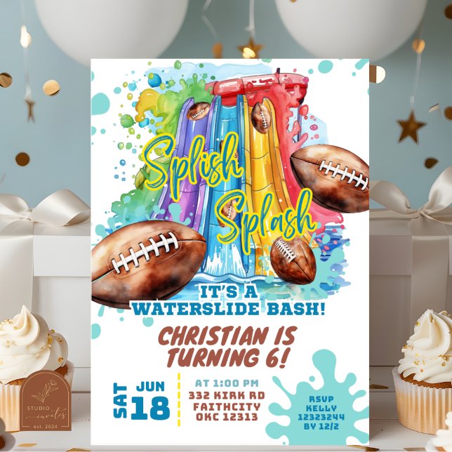 Invitation Football Piscine de toboggan fête d'anniversaire (Créateur téléchargé)