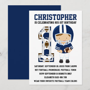 Invitation Football Player Bleu Blanc 1er anniversaire