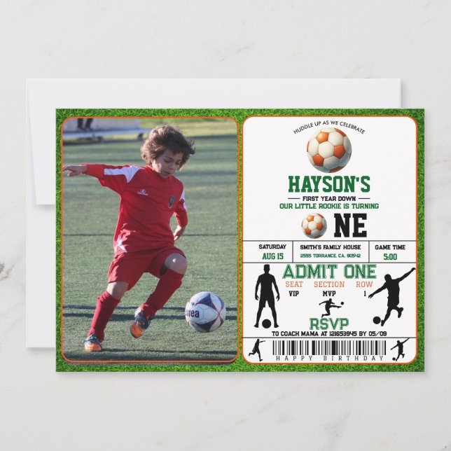 Invitation Football première année bas 1er anniversaire fête (Devant)