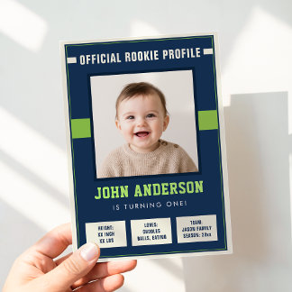Invitation Football Rookie Profile Baby 1st Birthday Photo