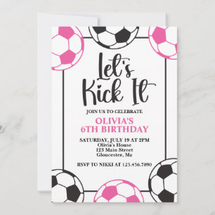 Invitation Football rose et noir Anniversaire