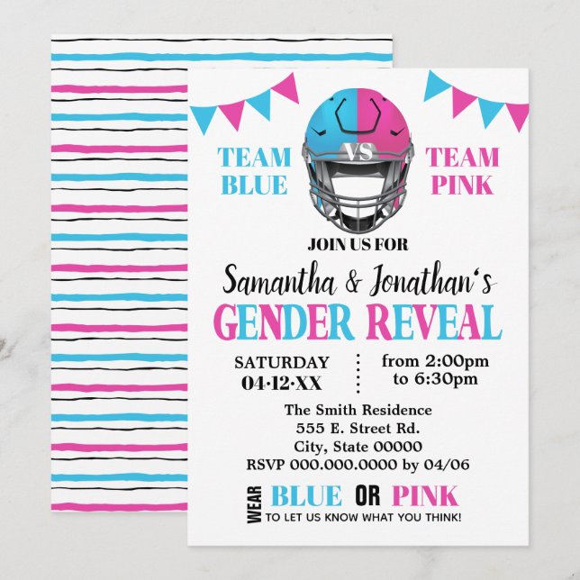Invitation Football sexe révéler douche rose ou bleu (Devant / Derrière)