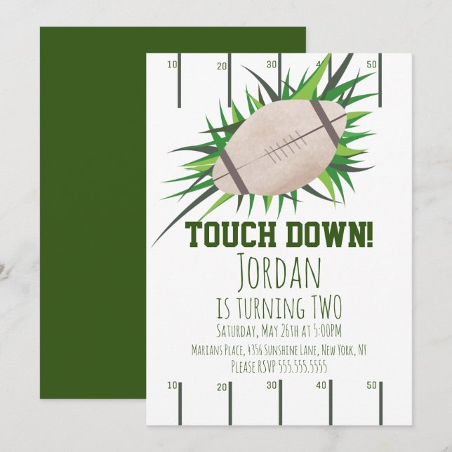 Invitation Football Sport TouchDown Party Tailging Anniversai (Devant / Derrière)