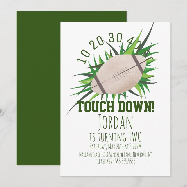 Invitation Football Sport TouchDown Tailgating Grass Party (Devant / Derrière)