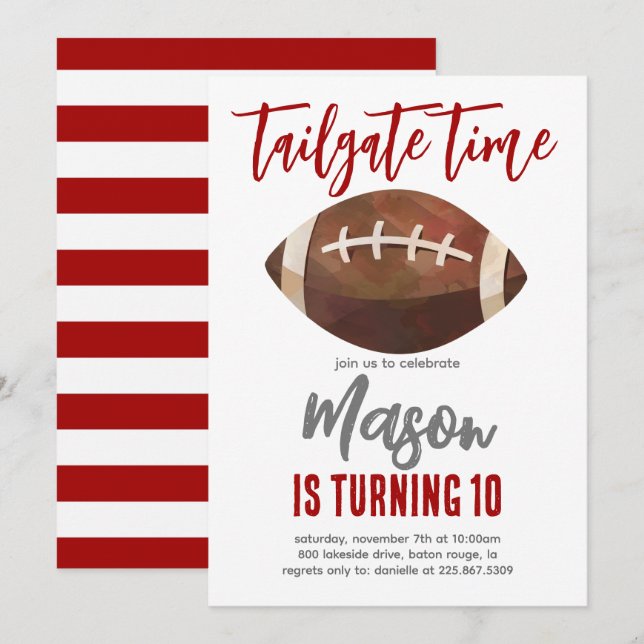 Invitation Football Tailgate Anniversaire N'IMPORTE QUELLE CO (Devant / Derrière)
