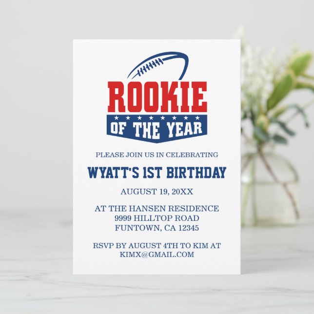 Invitation Football Thème Rookie de l'année 1er anniversaire (Debout devant)