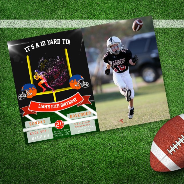 Invitation Football Touch Down Photo Anniversaire de l'enfant (A great football personal birthday invitation. Add your child's photo and make it a touchdown party!)