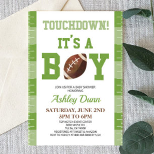 Invitation Football Touchdown C'est un Baby shower vert garço