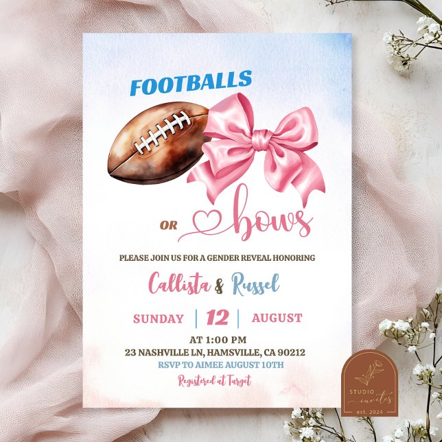 Invitation Footballs ou Bows Révélation de genre (Créateur téléchargé)