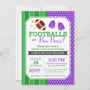 Invitation Footballs ou Pom Poms Violet Genre Reveval Party