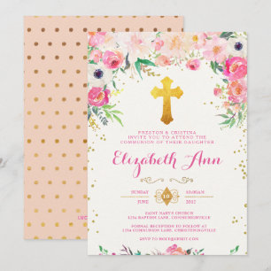 Invitation Foral and Gold Cross Communion