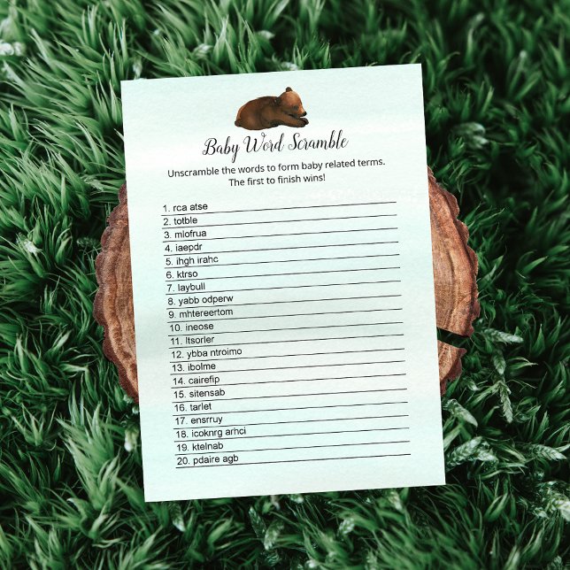 Invitation Forest Adventure Bears Baby Word Scramble Card (Créateur téléchargé)