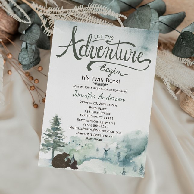 Invitation Forest Adventure Boy Country Twin Boys Baby shower (Créateur téléchargé)