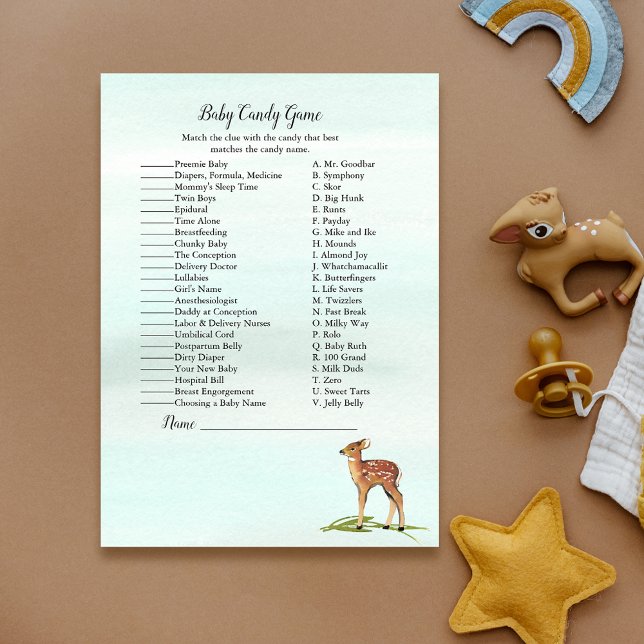 Invitation Forest Adventure Deers Baby shower Candy Game (Créateur téléchargé)
