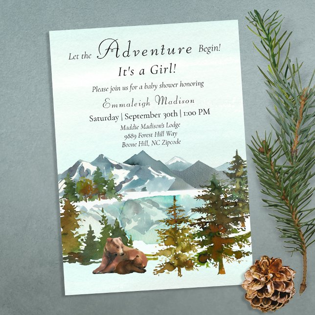 Invitation Forest Adventure Girl Rustic Bears Baby shower (Créateur téléchargé)