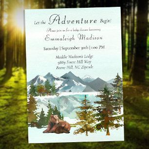 Invitation Forest Adventure Rustic Bears Baby shower