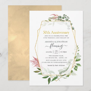 Invitation Forest Herbarium Géométrique 50e Anniversaire Doré
