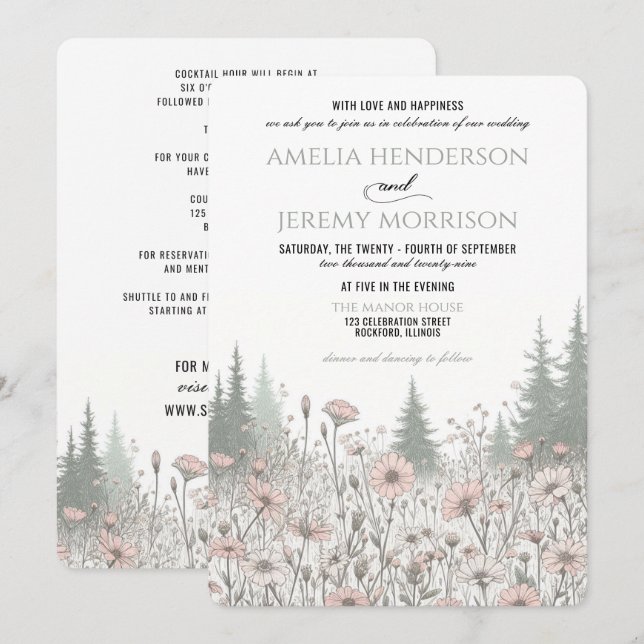 Invitation Forest Meadow Wedding (Devant / Derrière)