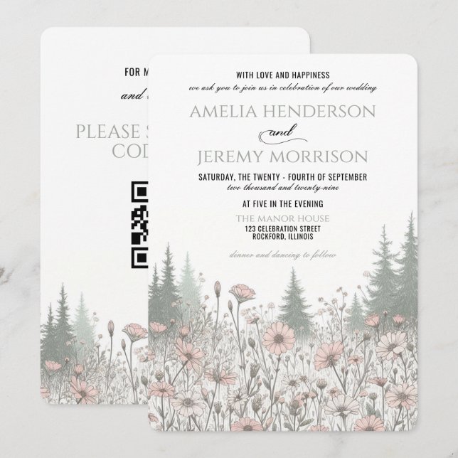 Invitation Forest Meadow Wedding (Devant / Derrière)