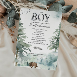 Invitation Forest Mountain Boy Pays Ours Deer Baby shower