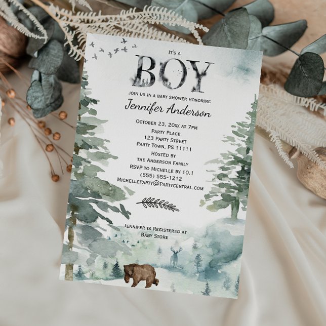 Invitation Forest Mountain Boy Pays Ours Deer Baby shower (Créateur téléchargé)